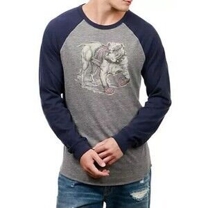 Lucky Brand Men's British Bulldog Blue & Gray Long Sleeve Logo T-Shirt Size XXL